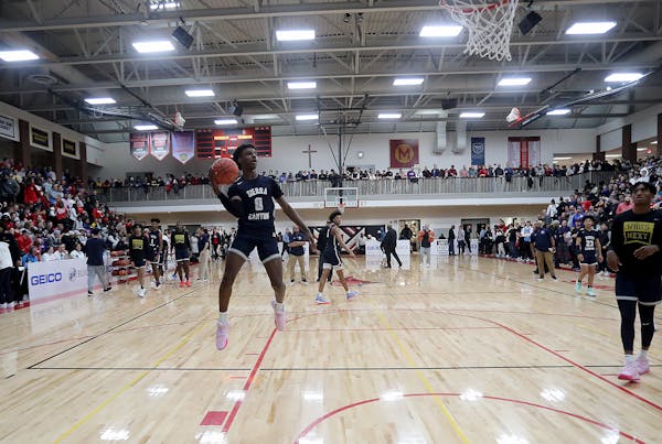 Bronny James, son of LeBron James, did his best Michael Jordan impression while he and Sierra Canyon teammates warmed up for their game against Patric