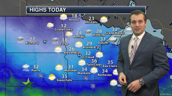 Afternoon forecast: Mostly cloudy, high 36; snow Monday