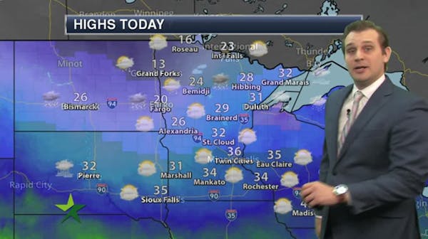 Morning forecast: Mostly cloudy, high 36; snow Monday