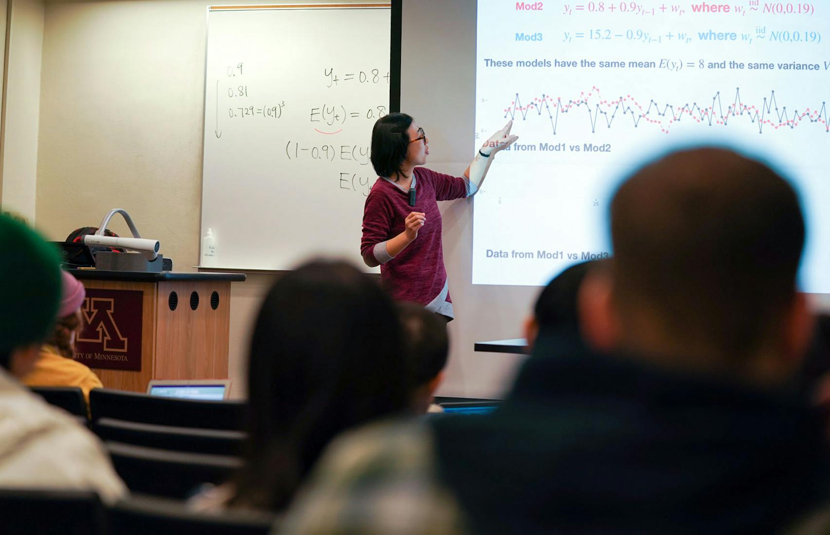 Georgia Huang taught a U statistics class. Half the professors in the department, along with half the undergraduates, are from China.