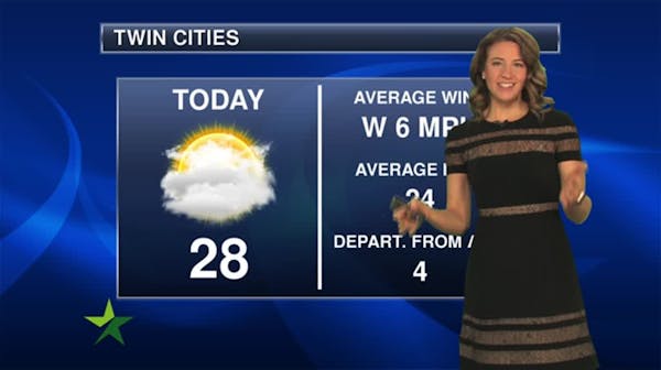 Morning forecast: 28, clouds and mainly dry; slight chance snow overnight