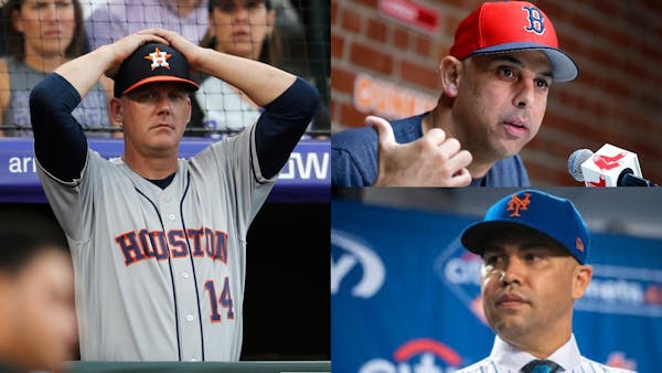 Three managers (clockwise from left) -- the Astros' A.J. Hinch, the Red Sox's Alex Cora and the Mets' Carlos Beltran -- have been fired for their asso