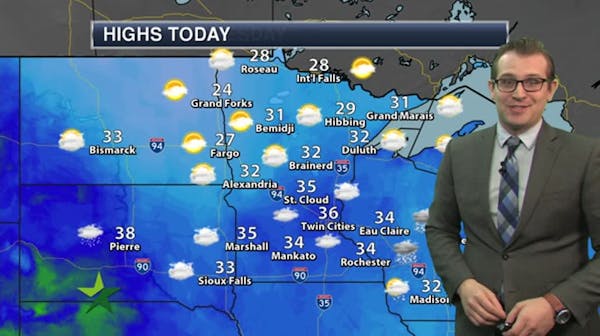 Afternoon forecast: 36, cloudy, chance of drizzle; wintry mix in SE. Minn.