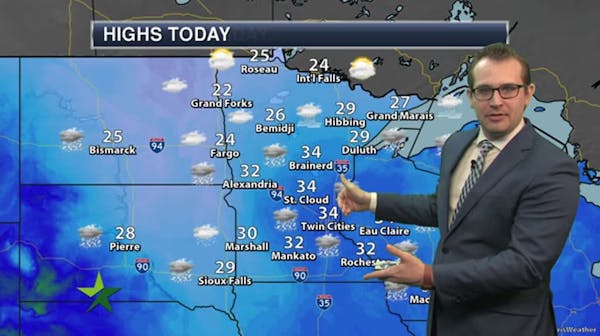 Afternoon forecast: Chance of light snow, high 34