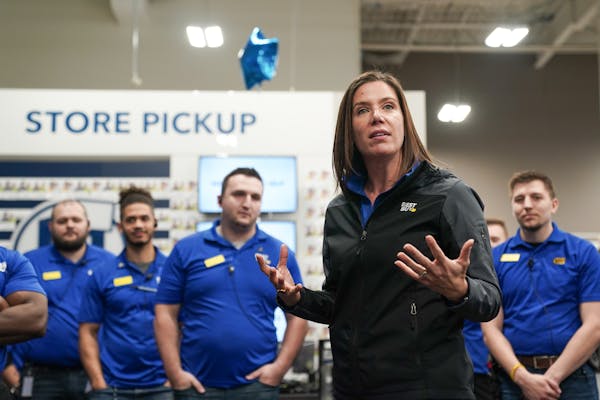 Best Buy CEO Corie Barry greeted employees at the Richfield Best Buy store before it opened on Thanksgiving night for Black Friday sales.
