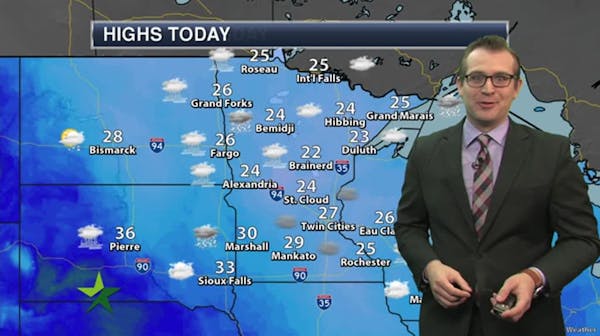 Morning forecast: Still cloudy, high 27; wintry mix tonight