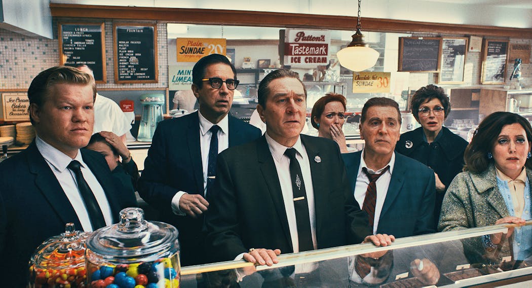 From left, Jesse Plemons, Ray Romano, Robert De Niro and Al Pacino in 