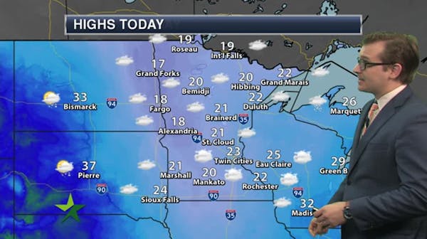 Afternoon forecast: 23, clouds, possibility of flurries