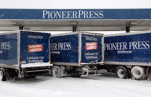 Pioneer Press distribution trucks in St. Paul.