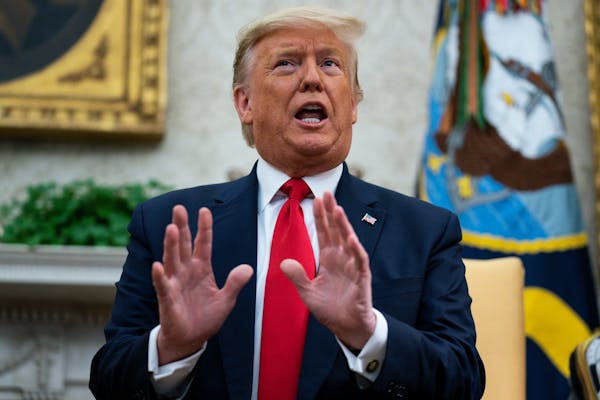President Donald Trump speaks during a meeting with Ecuadorian President Lenin Moreno in the Oval Office of the White House, Wednesday, Feb. 12, 2020,