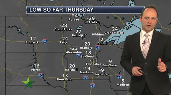 Evening forecast: Low of -13; bitterly cold but not as windy