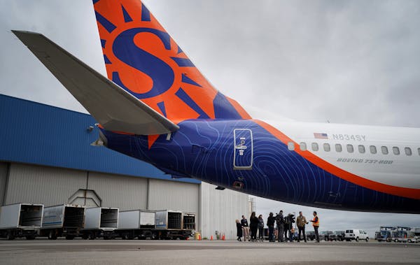 A Sun Country Airlines plane is shown in an October 2019 file photo.