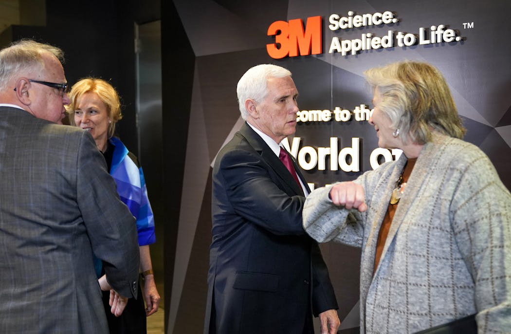 In March, when Vice President Mike Pence toured 3M in February, he reached toward Jan Malcolm to shake her hand. She offered her elbow instead.