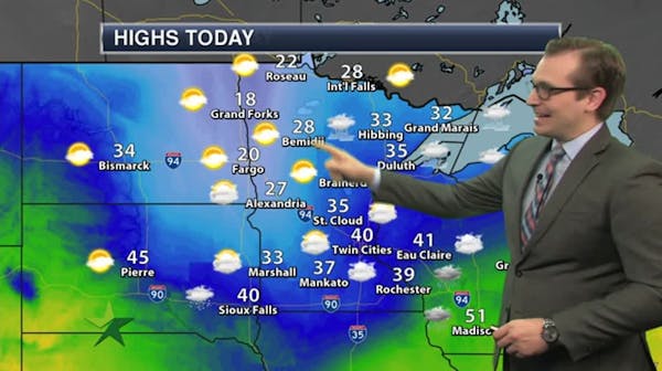 Morning forecast: Mostly cloudy, cooler, high 40