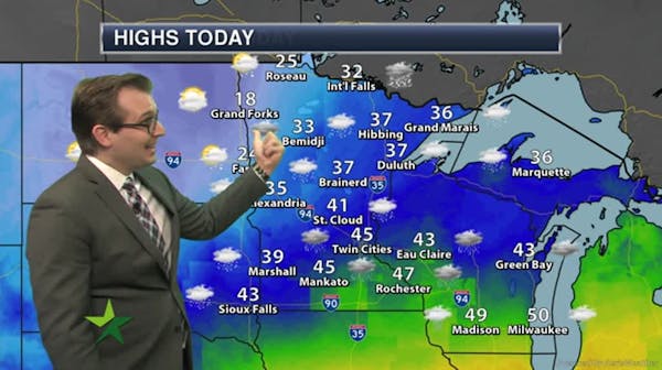 Afternoon forecast: 45, chilly rain turning to snow around sunset