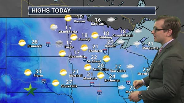 Afternoon forecast: 26, chilly sunshine; clipper headed our way