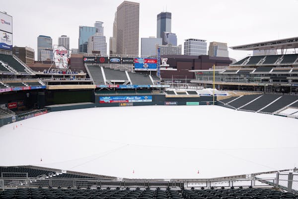 Target Field remained covered with snow in January. With concerns about the spread of the COVID-19 virus delaying or suspending sports seasons, the Tw