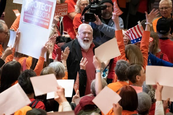 Gun safety advocates from Protect Minnesota and Moms Demand Action chanted and cheered on DFL legislators including Rep. Jack Considine Jr., DFL-Manka