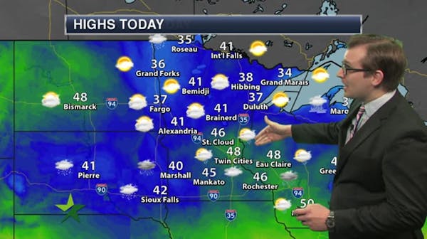 Morning forecast: Mostly cloudy, mostly dry, high 48