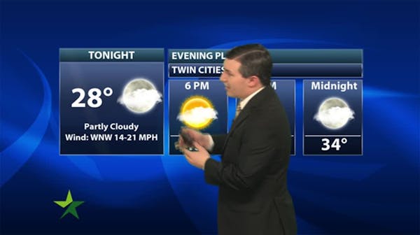 Evening forecast: Low of 28, decreasing clouds and winds