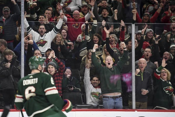 Fans celebrated a second period goal by Minnesota Wild center Ryan Donato (6) during a game last month.