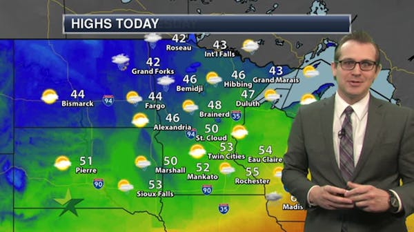 Morning forecast: Partly cloudy with gusty winds, cooler, high 53