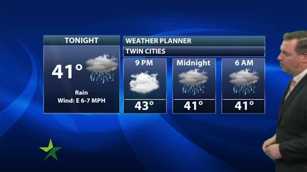 Evening forecast: Low of 40; low clouds with a shower at times late