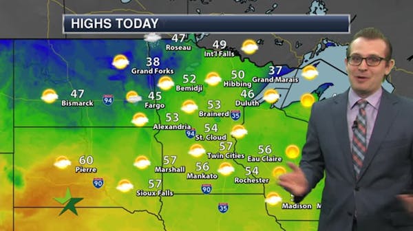 Morning forecast: Mostly sunny and milder, high 57