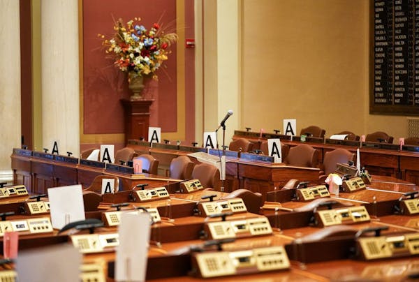 The House Chamber remained empty Wednesday, with every other desk marked with an "A" those may be occupied to maintain social distancing when they ret