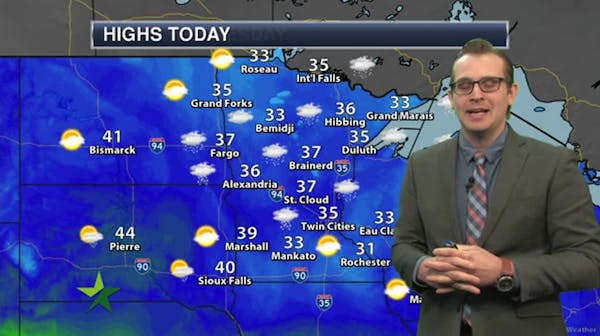 Afternoon forecast: Mostly cloudy, chance of snow showers, high 35