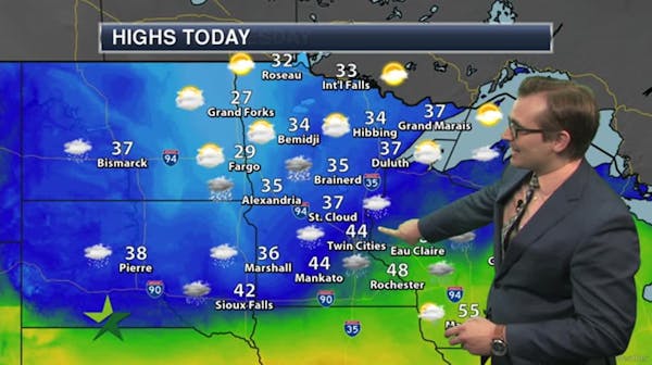 Afternoon forecast: 44, rain showers likely as cold front moves in
