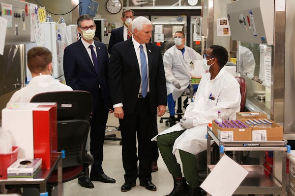 Vice President Mike Pence visited the molecular testing lab at Mayo Clinic in Rochester on Tuesday, touring facilities supporting COVID-19 research an