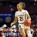 South Carolina's Mikiah Herbert-Harrigan dribbles during the second half of a semifinal match against Arkansas at the Southeastern Conference women's 