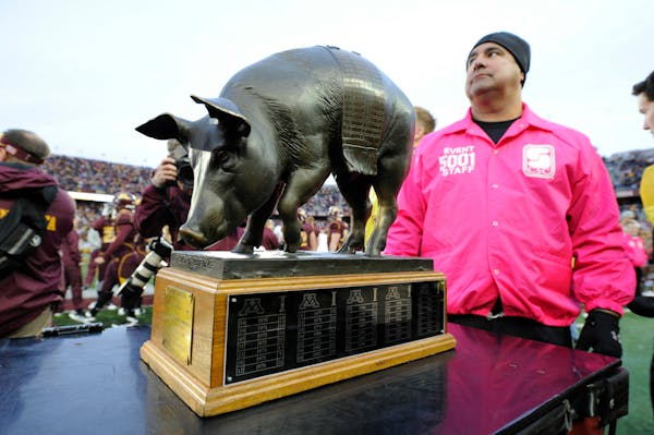 Floyd of Rosedale is a traveling trophy between Iowa and Minnesota, a tradition that dates back to 1936.