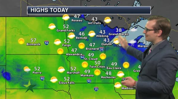 Afternoon forecast: Sunny and cooler, high 50