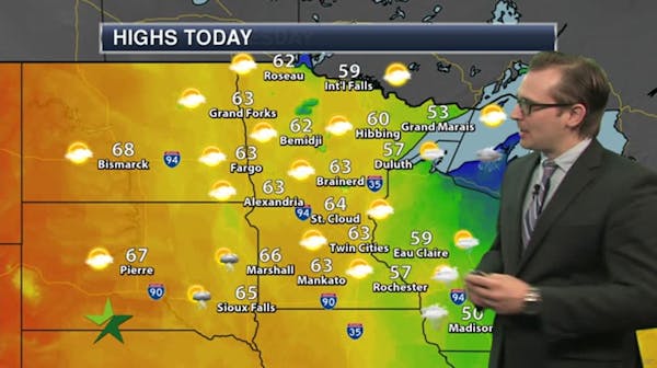 Afternoon forecast: Clearing skies, windy and cooler, high 63