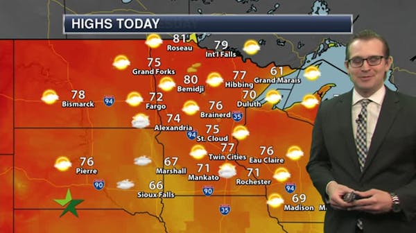 Afternoon forecast: Mostly sunny, warming up to 77