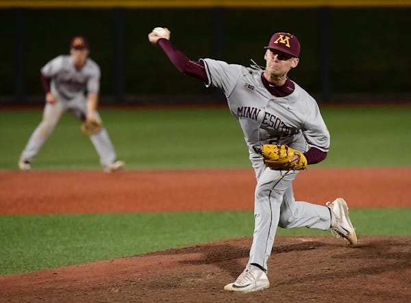 Gophers pitcher Max Meyer threw in the 10th inning against UCLA in 2018.