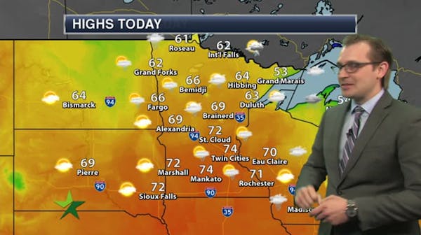 Afternoon forecast: 74, sun and clouds, chance shower near sunset