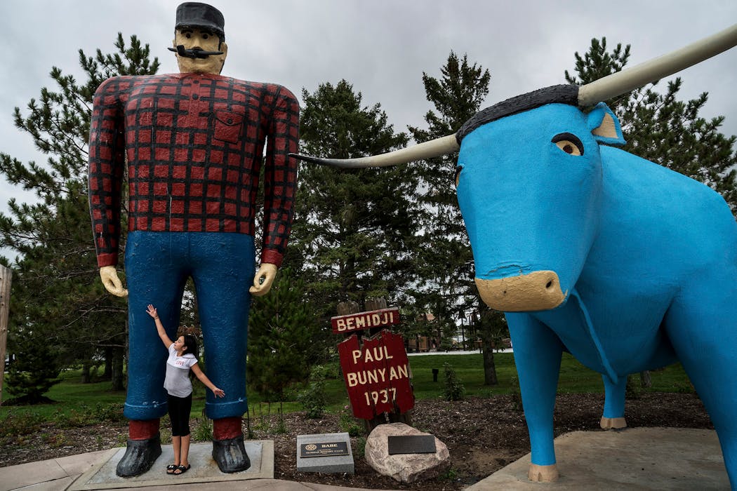 Bemidji is home to one of many Minnesota tributes to Paul Bunyan. This one includes his blue ox, Babe.