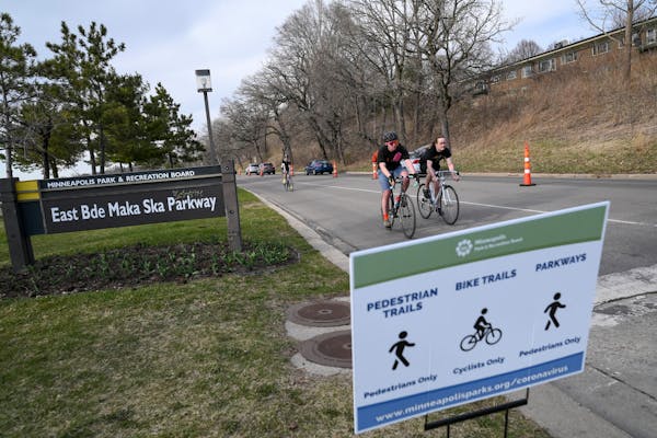 Cyclists made their way around East Bde Maka Ska Parkway on April 22. Data from the Minnesota Department of Transportation show a 51% increase in walk