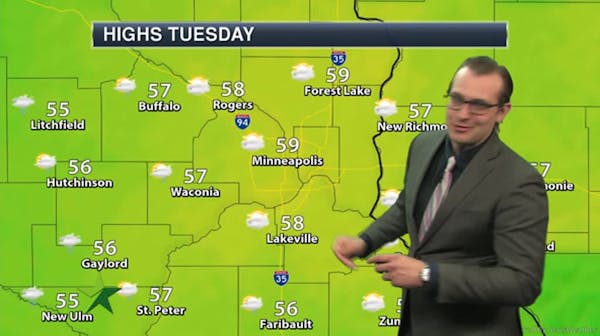 Afternoon forecast: 59, mostly cloudy; chance drizzle western and southern Minn.