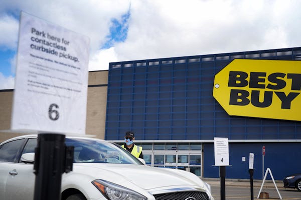 Best Buy employees met customers in the parking lot, bringing purchases to their cars for curbside pickup at the Apple Valley store. Best Buy now has 