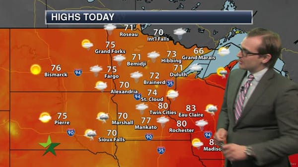 Afternoon forecast: 80, partly sunny, humid, chance of storms