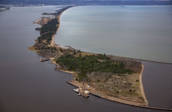 The Park Point barrier island as seen from an airplane on October 30, 2019.
