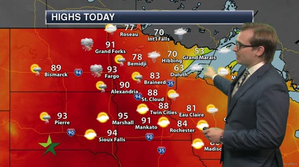 Afternoon forecast: Sunny, warm, windy and humid, high 88