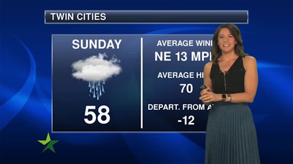 Evening forecast: Low of 49; periods of rain turning heavy at time and breezy