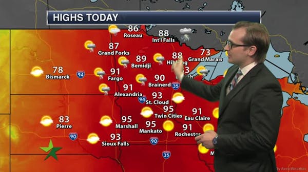 Afternoon forecast: Hot and muggy, high 95; rain Tues. and Wed.