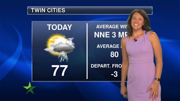 Afternoon forecast: 77, cloudy; rain possible late afternoon