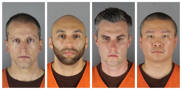 This combination of photos provided by the Hennepin County Sheriff’s Office shows Derek Chauvin, from left, J. Alexander Kueng, Thomas Lane and Tou 